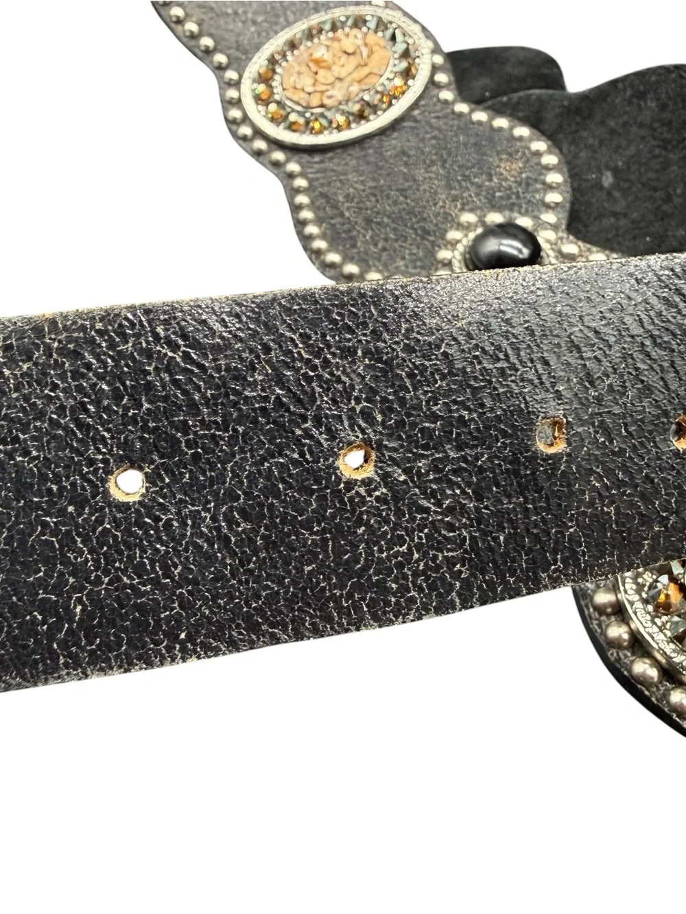 Leatherock 38 XL Black Leather Studded Scallop Western Boho Statement Belt 5934
